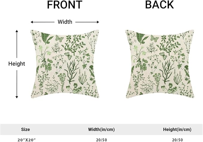 AEIOAE Summer Pillow Covers 20x20 Inch Set of 2,Olive Green Wild Flower Plant Throw Pillows Case,Seasonal Floral Outdoor Decorative Square Linen Farmhouse Decor Cushion Covers for Home Sofa Bed Couch