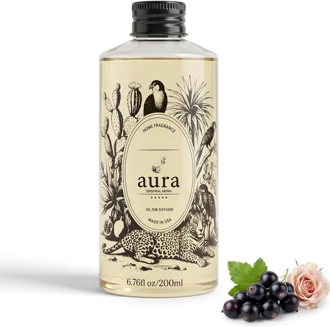 Aura Cassis | Wild Rose & Cassis Berry Fragrance Oil for Diffusers | Inspired by Dipty. que L'Ombre Dans l'Eau | Floral Fruity Scent | Aromatherapy | Home & Bedroom | 6.7 fl oz (200ml) | Long Lasting