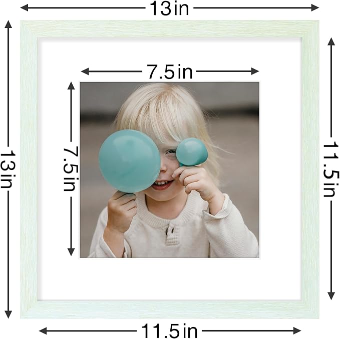 Vittanly 12x12 Picture Frames Set of 9 for Wall Mounting, Vintage Green | Display Pictures 8x8 with Mat or 12x12 without Mat for Wall Mounting, Square Photo Frames for Home Decor, Engineered Wood