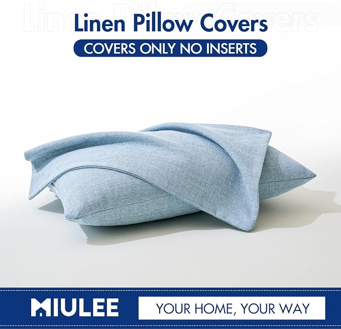 MIULEE Pack of 2 Decorative Linen Burlap Textured Pillow Covers Farmhouse Boho Accent Lumbar Pillowcases Spring Coastal Home Decor for Couch Sofa Bedroom Living Room 12x20 Inch Light Blue