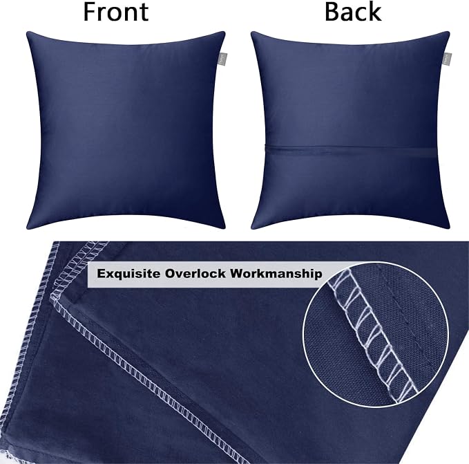 Thmyo 4-Pack 100% Cotton Comfortable Solid Decorative Throw Pillow Case Square Cushion Cover Pillowcase Sublimation Blank Pillow Covers Halloween DIY Throw Pillowcase(22x22inch/55x55cm,Dark Blue)