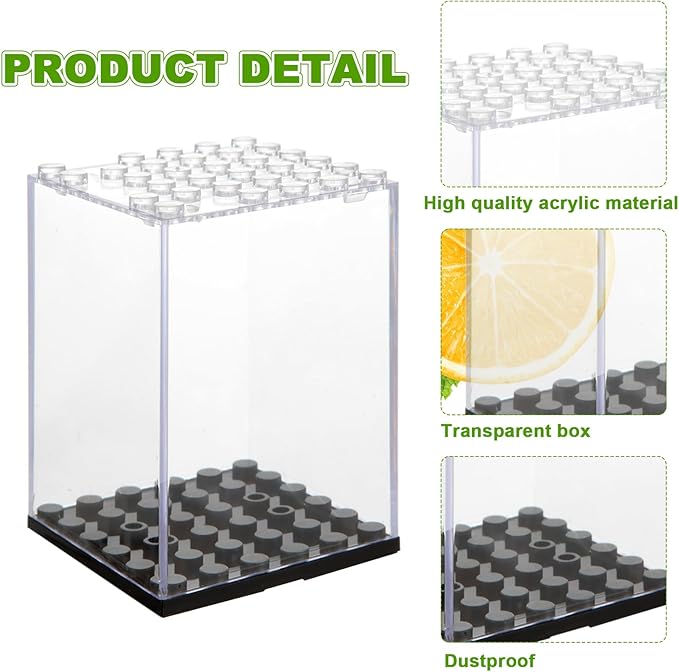 24 Pcs Minifigure Display Case, Acrylic Small Action Figure Toys Storage Case, 2.7”×1.9”×1.9” Stackable Building Block Display Case for Minifigure, Action Figures