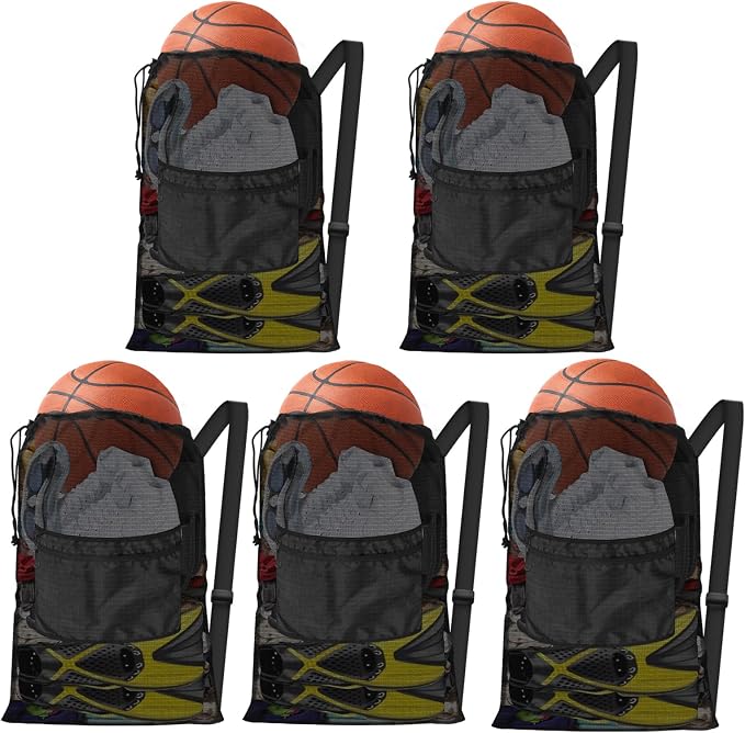 BROTOU Drawstring Backpack Gym String Bag with Pocket for Men Women Heavy Duty Mesh Bag Sport Equipment Bag for Swimming Yoga Beach Laundry