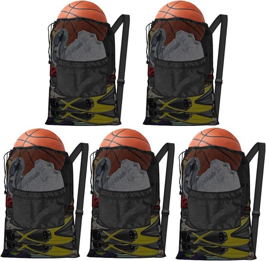 BROTOU Drawstring Backpack Gym String Bag with Pocket for Men Women Heavy Duty Mesh Bag Sport Equipment Bag for Swimming Yoga Beach Laundry