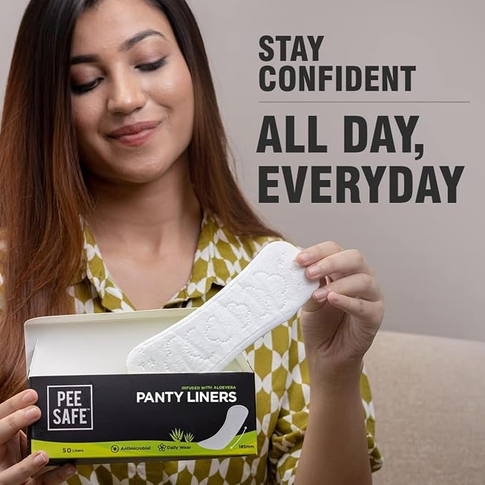 Pee Safe Extra Long Panty Liners for Women, Aloe Vera Infused Daily Liners with Cottony Soft Surface, 185mm Curvy Fit for Comfort & Freshness, Pack of 50
