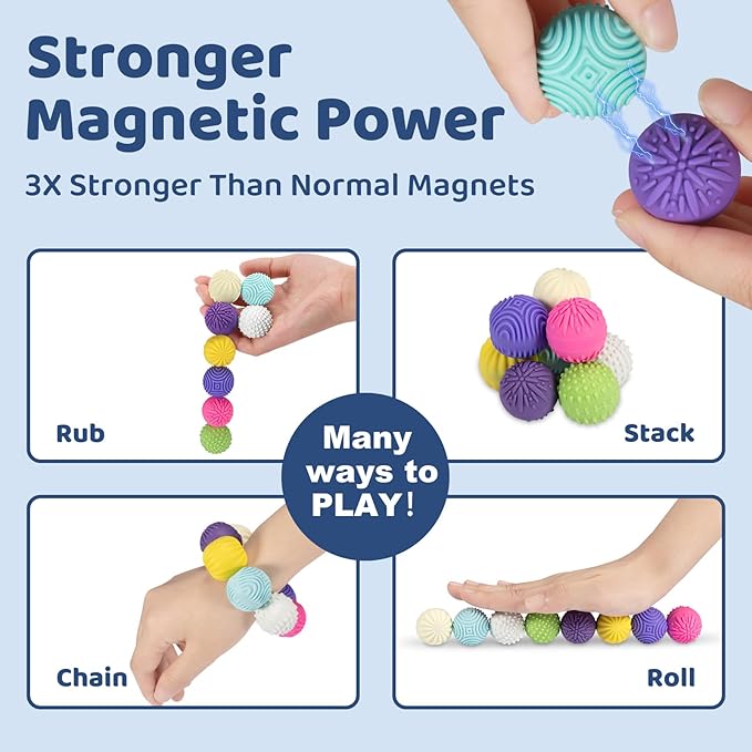 Magnetic Sensory Fidget Balls – 8-Pack Silicone Weighted Stress Relief Toys for Adults & Teens – Quiet, Textured Magnet Fidgets for ADHD, Autism & Anxiety – Gift for Desk, Travel & Office