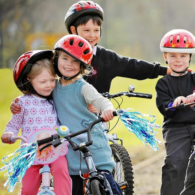 Kids Bike Bell and Streamers for Girls - 1 Pack Flower Bicycle Bell with 2 Pack Bike Streamers for Children's Bike Accessories