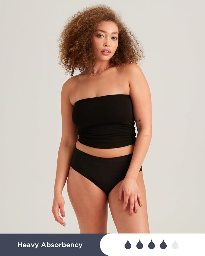 Saalt EveryWear Cotton Brief - Leakproof Period Underwear - Mid-Rise, Full Coverage Womens Underwear - Reusable & Washable - Replaces 3 Pads or 4 Tampons - X-Small, Volcanic Black