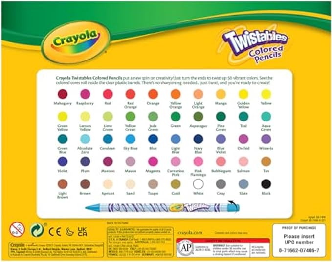 Crayola Twistables Colored Pencil Set (50ct), No Sharpen Colored Pencils For Kids, Kids Art Supplies for Back to School, 4+ [Amazon Exclusive]