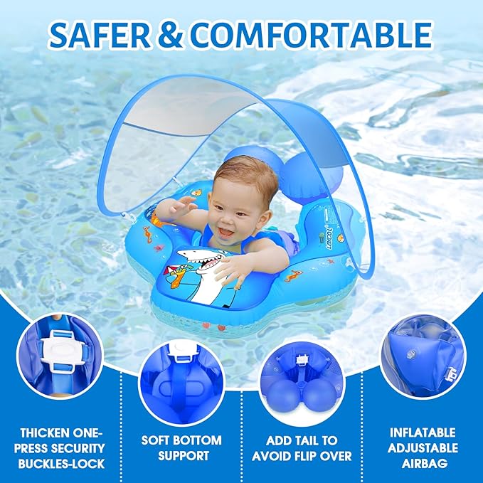 LAYCOL Baby Swimming Float with UPF50+ Sun Canopy Baby Floats for Pool No Flip Overbaby Pool for Baby Age of 3-36 Months