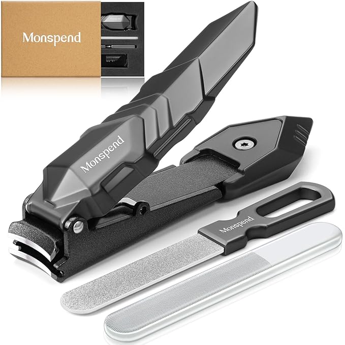 Nail Clippers with Catcher – No Splash Nail Cutters Fingernail and toenail Clippers for Thick Nail， Stainless Steel Fingernail Cutter for Men Women，Custom Flannelette Bag Storage