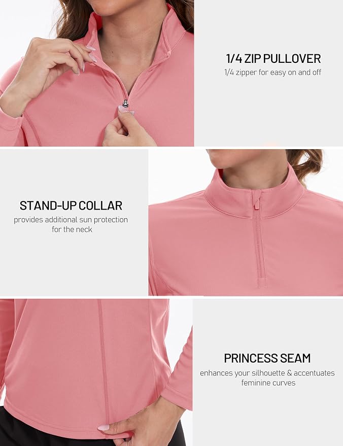 TACVASEN Women's Quarter Zip Pullover Golf Shirts UPF 50+ Long Sleeve Sun Shirts UV Protection Workout Tops