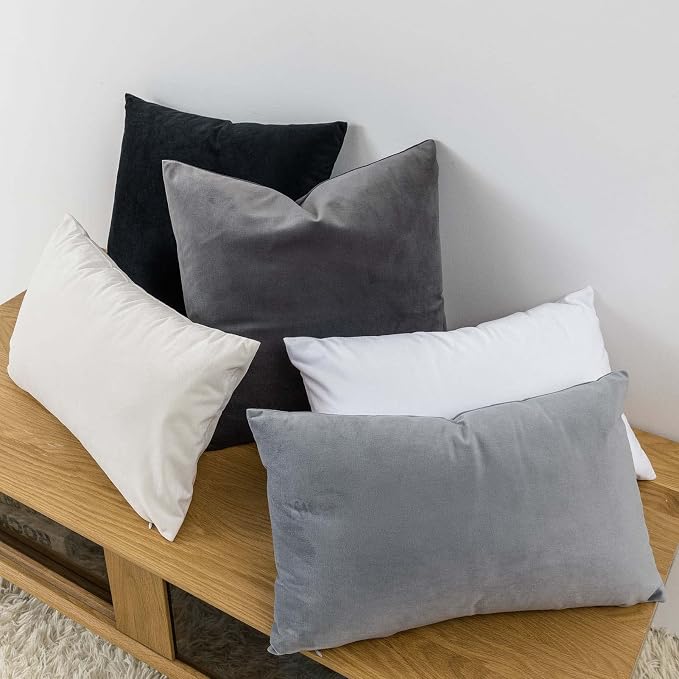 22x22 Decorative Velvet Throw Pillow Covers Set of 2 for Couch,Silver Gray | Soft Cushion Cases with Invisible Zipper for Modern Sofa Bed Living Room Bedroom Home Decor