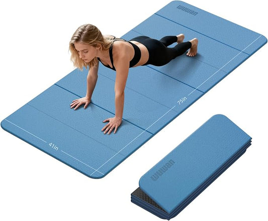Foldable TPE Yoga Mat Thick 10mm,75" x40"Extra Large Exercise Mats | Stretch Mat Non-slip Fitness Folding Mat Easy to Carry,Wide Gym Mats for Women Men Suitable for Home Workout Travel Pilates