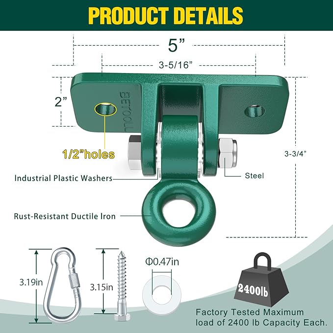 BETOOLL Swing Sets Brackets - 2 A-Frame Swing Set Brackets and 4 Swing Hangers and Trapeze Swing Bar with All Mounting Heavy Duty Hardware Included - Swing Set Kit for Porch, Yard, Playground - Green