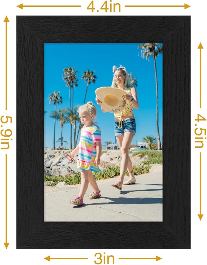 Vittanly 3.5x5 Picture Frames Set of 9 for Wall or Tabletop Display, Black | Display Pictures 3.5x5 without Mat, Small Photo Frames, Engineered Wood with Shatter Resistant Plexiglass