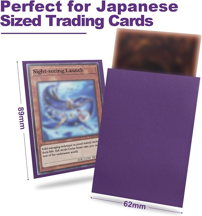 Purple Card Sleeve 200 Pack Compatible with Yu-gi-oh Card Sleeve Japanese Small Card Sleeves Photocard Sleeves 62x89mm, Back Textured Perfect Shuffling, Protect Your Japanese Sized Never Tear
