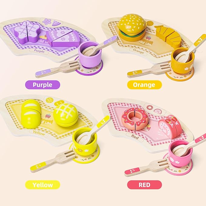 JAUNTY Tea Party Set Toy for Girl 3 4 5 Years Old, Wooden Pretend Play Kitchen Toy Food for 3 Year Old Little Girls , Great Educational 1st Birthday for 3-5 Toddler Girls Boys