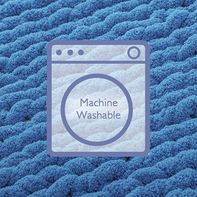 Bigacogo Chunky Knit Throw Blanket for Couch, 40x40 inches, Bright Blue | Hand Knit with Jumbo Chenille, Soft Breathable Cable Knit for Sofa Bed Living Room, Machine Washable, Gift for Mom Friend