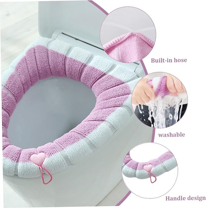 Toilet Seat Covers 4Pcs Soft Toilet Seat Warmer Cushion with Handle Winter Thick Stretchable Washable Bathroom Cushion Fits All Oval Seats Style 2, Xmas Decor