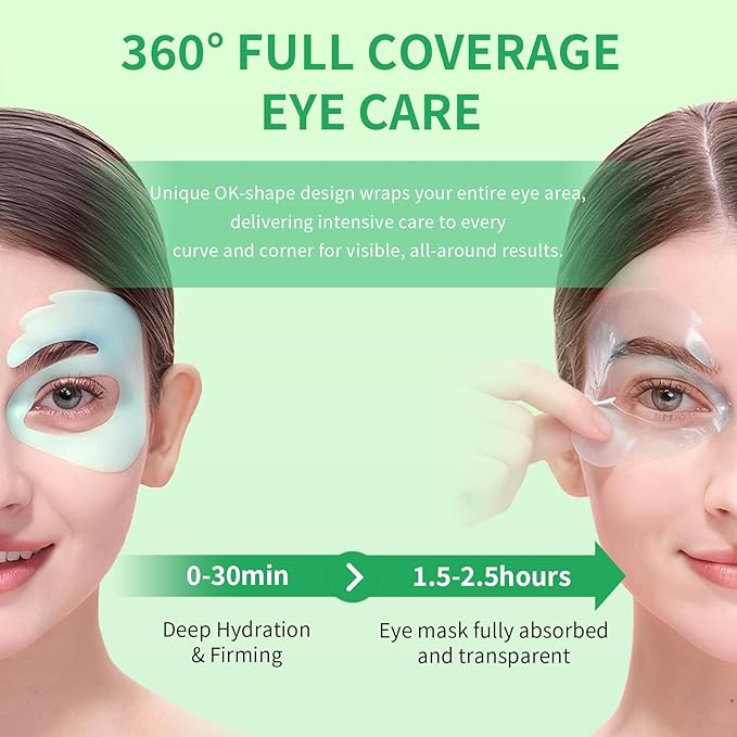 SPODARE OK Shape Eye Masks, 360° Fit Under Eye Patches with Collagen and Lavender Flower Extract, Firming Eye Masks for Puffy Eyes, Wrinkles, Self Care Gifts for Women - 6 Pairs, Calm Green