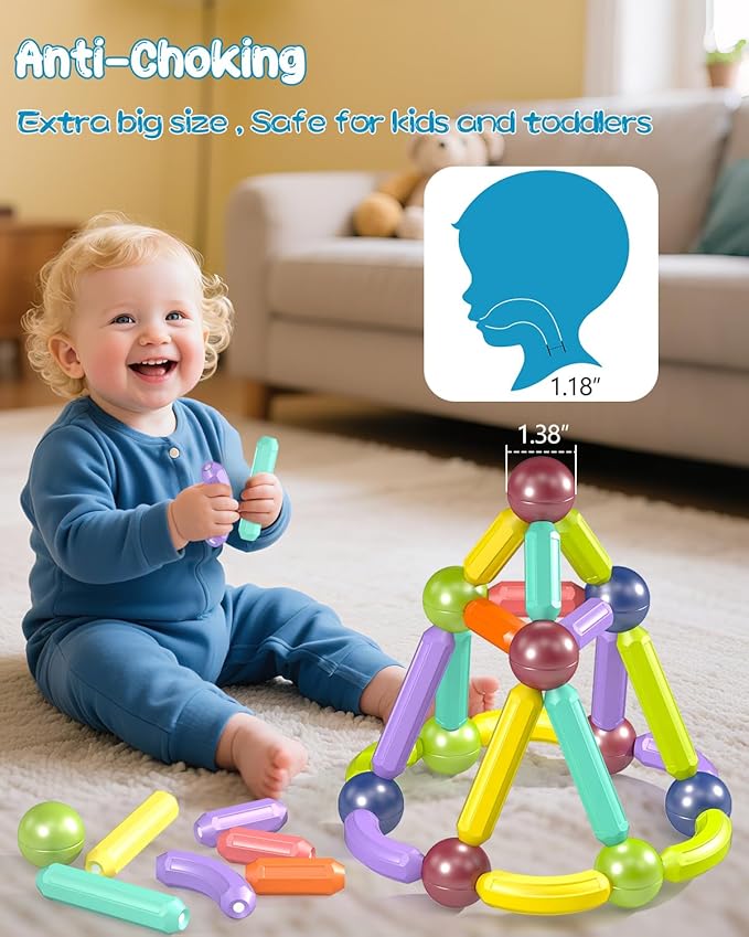 Magnet Toys Magnetic Building Blocks, STEM Starter Toys for Kids Age 3-5 Preschool, Montessori Learning Magnetic Sticks and Balls, Gift for Christmas Birthday (52PCS)