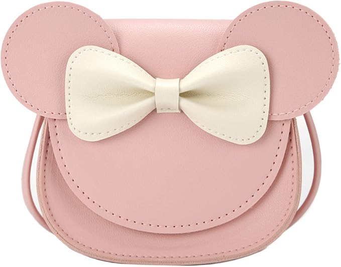 Little Mouse Ear Bow Crossbody Purse,PU Shoulder Handbag for Kids Girls Toddlers(Pink)