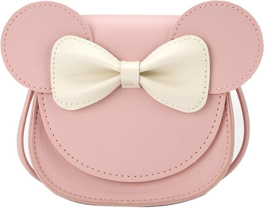 Little Mouse Ear Bow Crossbody Purse,PU Shoulder Handbag for Kids Girls Toddlers(Pink)