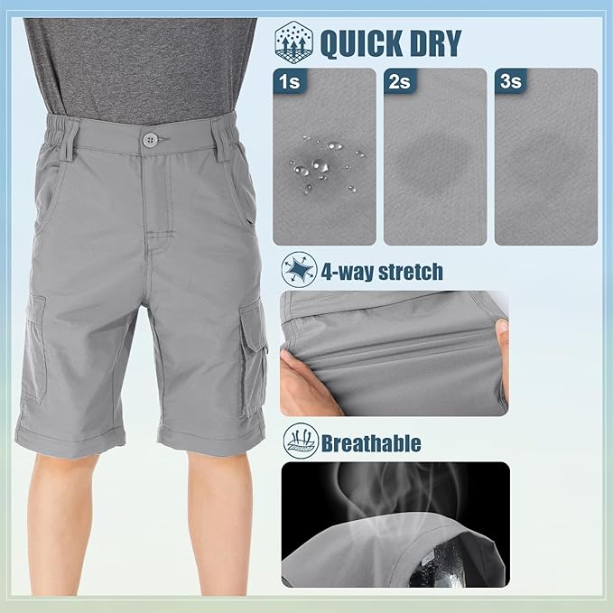 linlon Kids' Cargo Pants, Boy's Casual Outdoor Quick Dry Waterproof Hiking Climbing Convertible Trousers #9016