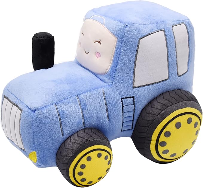 Soft Plush Tractor Stuffed Truck Toy Super Cute Car Plushie Throw Pillow Excellent Gifts for Kids or Birthday Party 12 Inches (Blue)