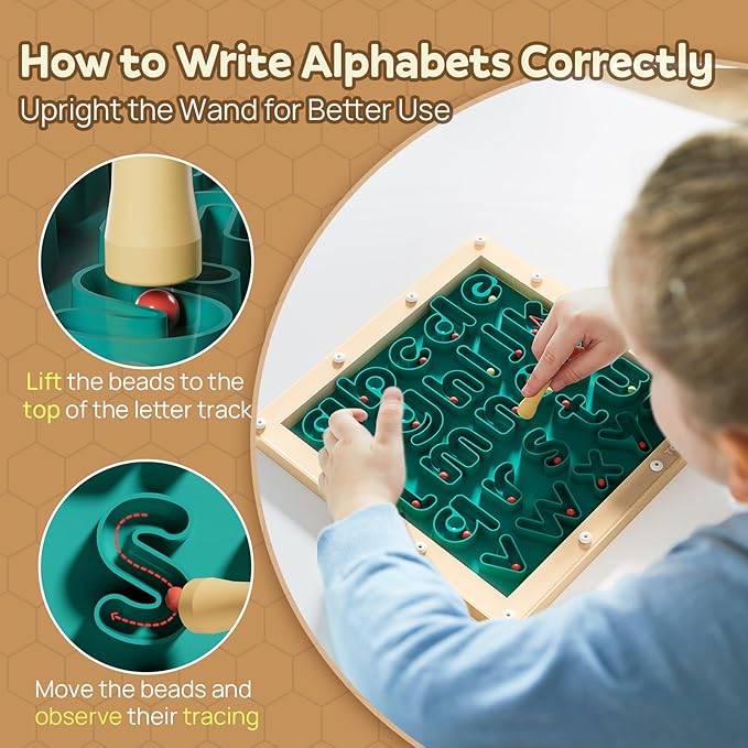 TOP BRIGHT Magnetic Letter Board - Alphabet Learning Montessori Toys, ABC Tracing Board with Magnetic Pen, Writing Practice for Toddlers, Learning Education Toys for 3 4 5 Years Old Preschool Kids