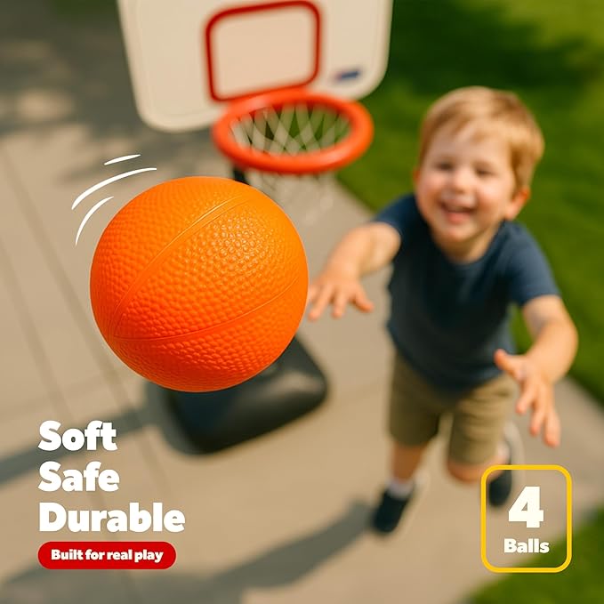 4-Pack 6" Replacement Balls for Little Tikes Basketball Hoop with Mesh Storage Bag, Soft Inflatable Mini Toy Balls for Kids, Lightweight Soft Small Multi-Color Set (Includes Air Pump)