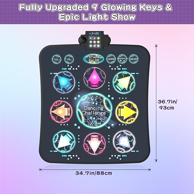 Upgraded Dance Mat Toys for Kids 3-12 Years, Electronic Dance Pad with Light-Up 9-LED Buttons, 3 Game Modes, Adjustable 7-Level Volume, Toys for Girls and Boys