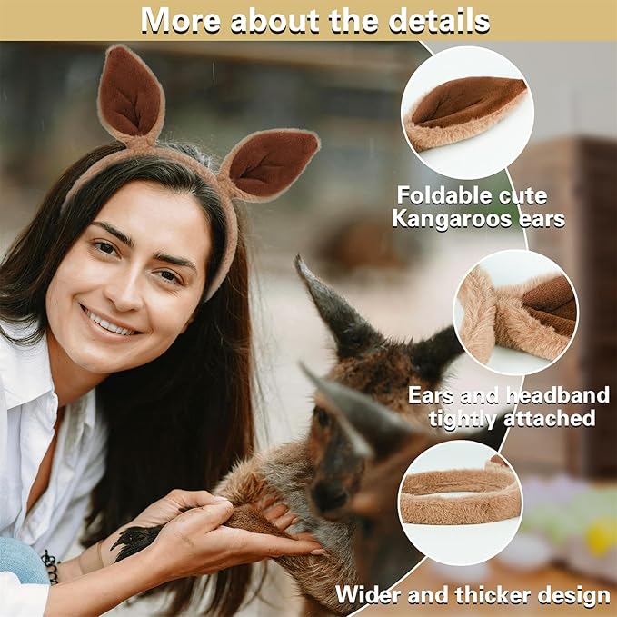Beviliu 4p Animals Ear Kangaroo Ears Headband Realistic Fluffy Cat Bunny Dog Hairband Halloween Christmas Costume for Washing Makeup Cosplay Party