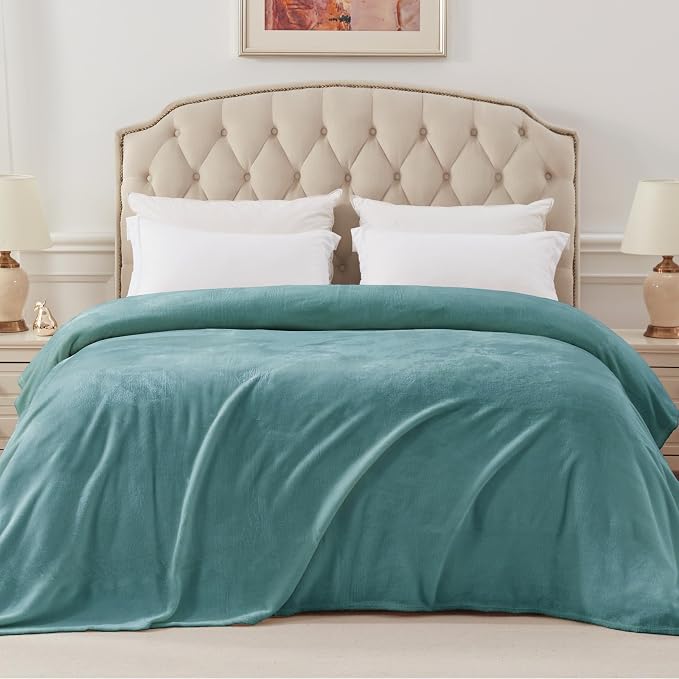 Exclusivo Mezcla Soft Fleece Blanket Queen Size for Bed, Celadon | 90x90 Inches, Double-Sided Brushed Flannel, Lightweight Plush Cozy Blanket for Home Decor, All Season, Machine Washable