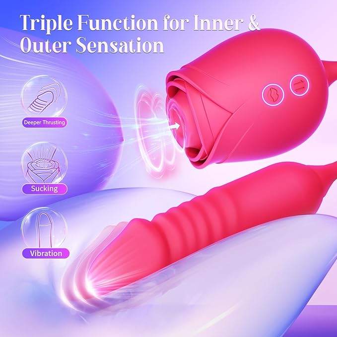MOOLIGIRL Rose Toy Women Sex Toys, Sucking Vibrator & Thrusting Didlo with 10 Vibration Modes, APP Control Clitoral, Nipple Sucker & Anal, G-Spot Stimulator, Adult Toy with AI Lover for Solo & Couples