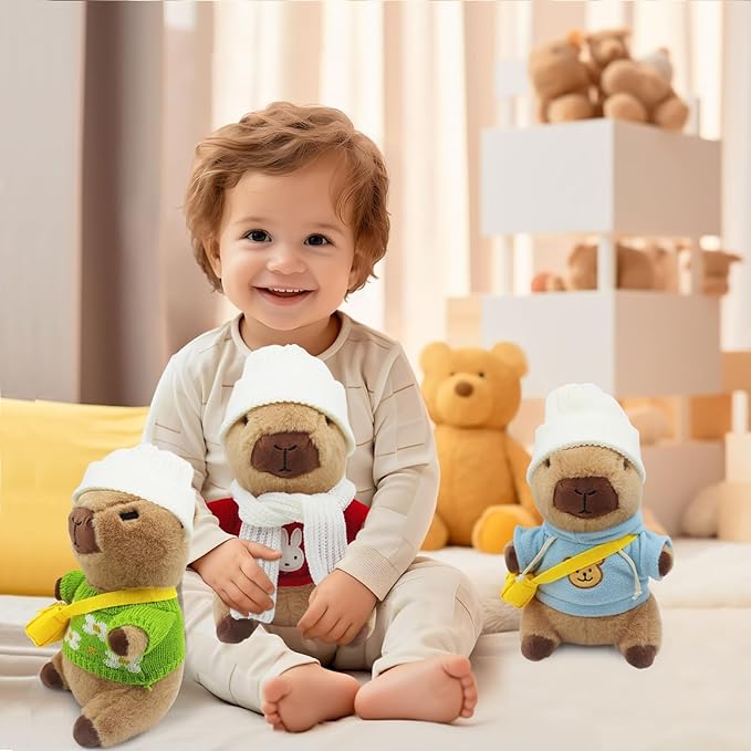Capybara Plush with 10 pcs Clothes & Accessories, Dress Up Capybara Stuffed Animal Plush Toys with Outfits, Including 10 Sets of Clothing and Accessories, Suitable for Boys and Girls as Birthday Gifts