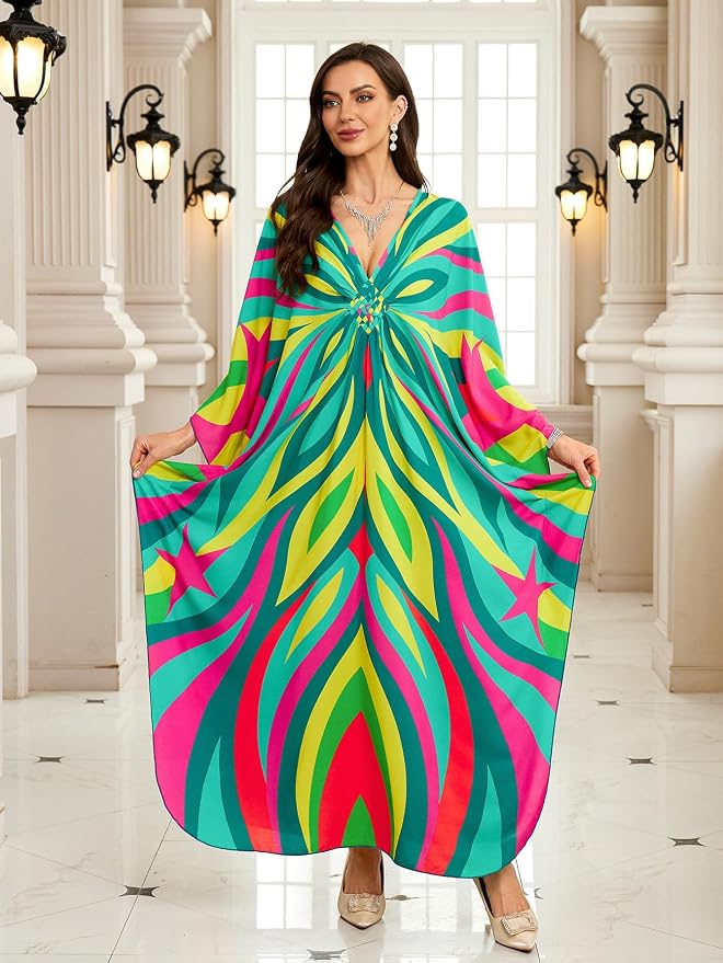 Mumu Dresses for Women Plus Size, Bohemian Kaftan Beach Cover Up Long Maxi Nightgown Soft Loungewear