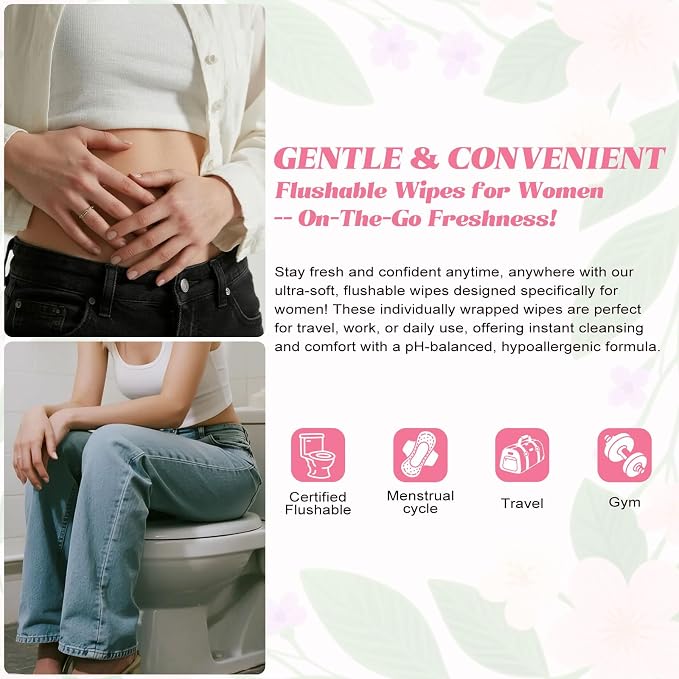 twoworld 150 Feminine Wipes Individually Wrapped,Flushable Wipes Travel | Feminine Care Vaginal Wipes for Adult,Women,Girl and Homeless (Unscented,Lavender and Chamomile)