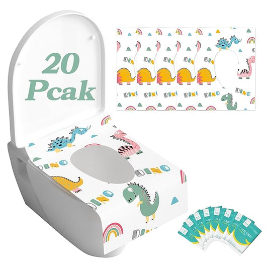 Dinosaur Toilet Seat Covers Disposable 20 Pack,Large Waterproof Potty Covers for Kids,Travel-Friendly Individual Packs,Perfect for Toddlers’ Potty Training in Public Restrooms