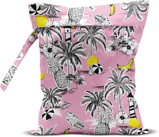 Wet Bag, Wet Dry Bag, Wet Bag for Swimsuit, Travel, Beach, Pool, Diapers, Dirty Yoga Gym Clothes, Makeup Bag, Waterproof Tropical Palm Leaves Decor Jungle Palm Leaf Favors