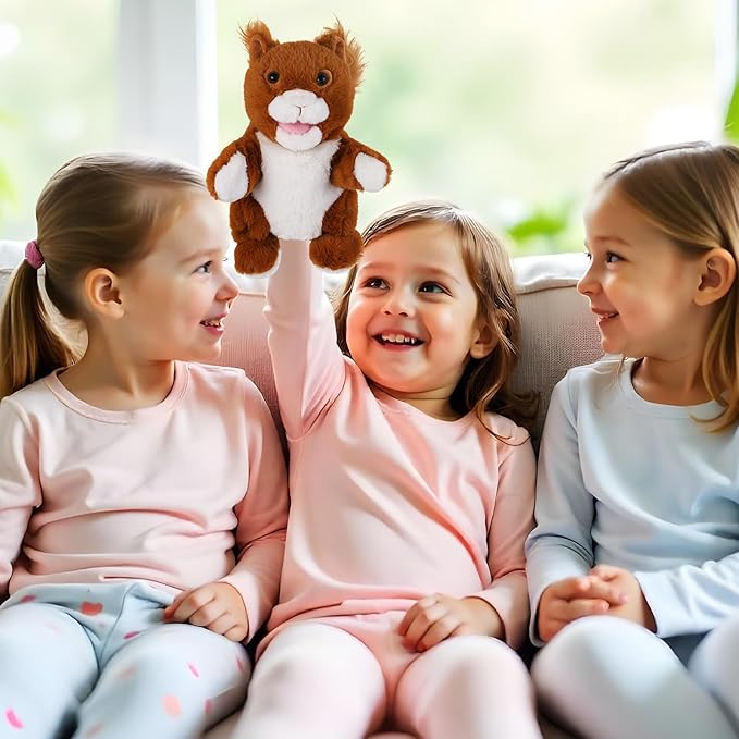 Animal Hand Puppets 11 Inch Sea Turtle Plush Dinosaur Animals Hand Puppet Toys Role-Play Toy Puppets for Kids Storytelling Imaginative Pretend Play Teaching Preschool(Squirrel)