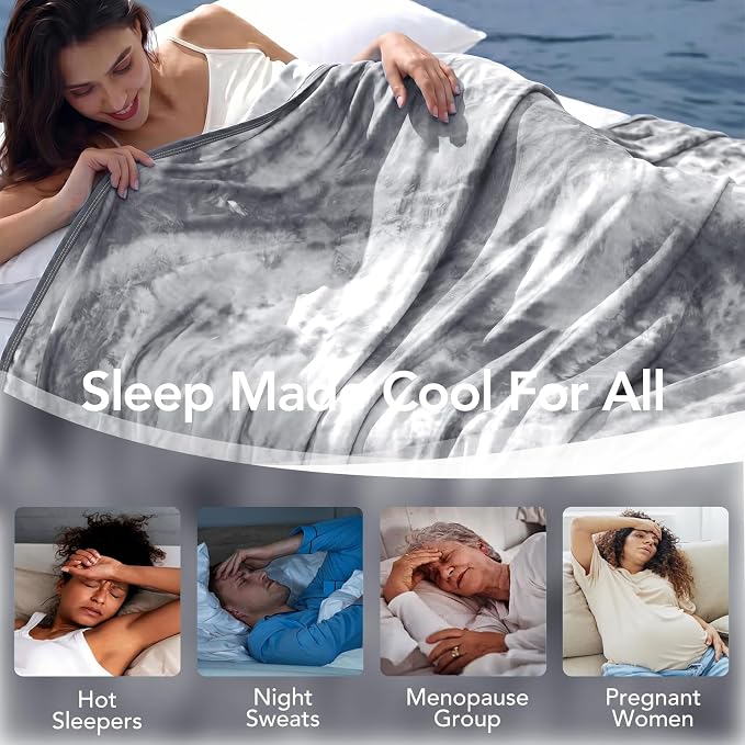 Cooling Blanket Queen Size 90"x90" for Hot Sleepers | Cold Summer Soft Blanket for Bed Couch and Travel Absorbs Heat Q-Max>0.35 Cool Lightweight Throw for Night Sweats Menopause