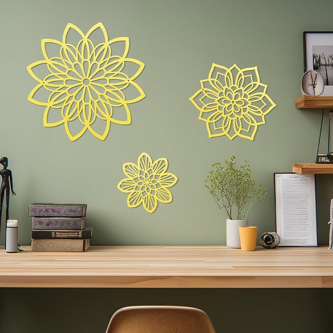 Zzbakress 3 Pcs Metal Flowers Wall Art Bathroom Wall Decor (Gold Elegant) | Farmhouse Flower Bathroom Decor Wall Decorations For Bathroom, Living Room, Office, Kitchen, Hallway And Outdoor