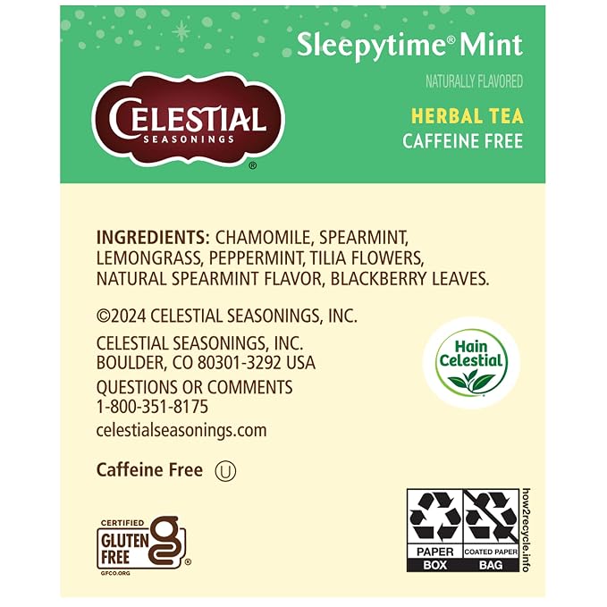 Celestial Seasonings Sleepytime Mint Herbal Tea - Caffeine Free Sleep Tea, 20 Tea Bags Per Box (Pack of 6)
