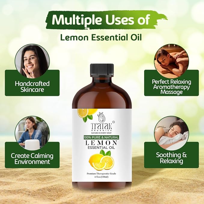 Lemon Essential Oil, 100% Pure & Natural with Glass Droppers | Undiluted Essential Oils for Aromatherapy, Diffusers, Humidifiers, Oil for Skin DIYs | 4 fl oz (Pack of 2)