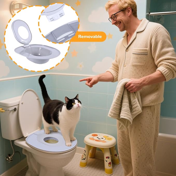 Cat Potty Toilet Training Kit, Removable Cat Toilet Seat Training Kit, Portable Safe Urinal Pottys with Slip Proof Edges, Reusable Urinal Potty, for Kitten Pet RV House Travel Home