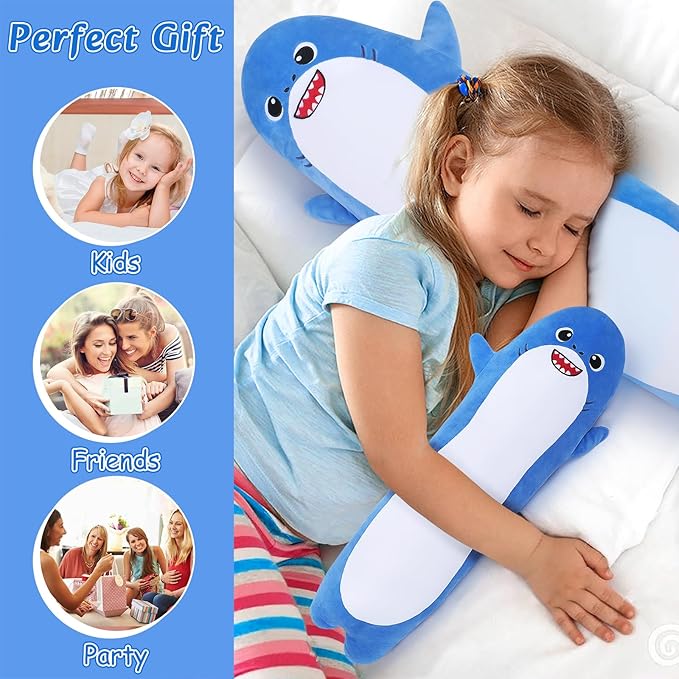 Large Shark Stuffed Animal,20” Long Shark Plush,Cute Plushies Animals Body Pillow,Kawaii Big Plush Toys Animal Gifts,Anime Sleeping Hugging Pillow Cushion for Kids Adults Birthday