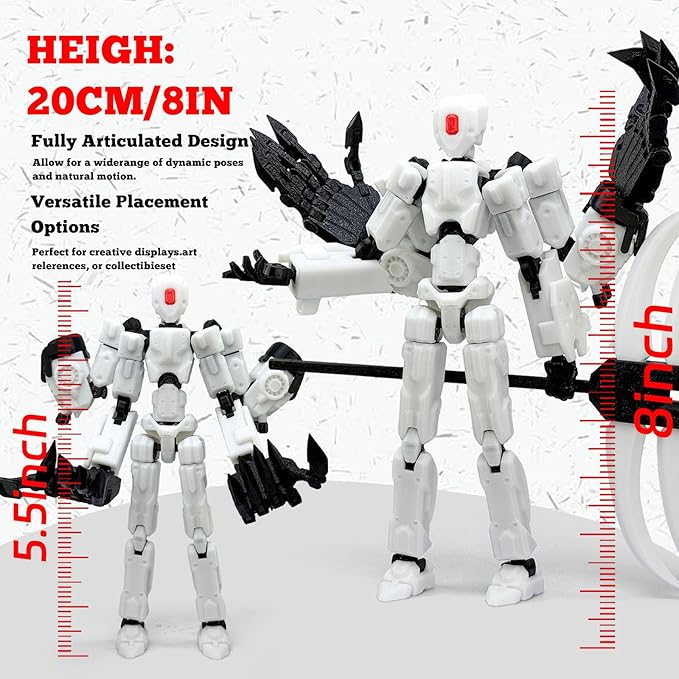 5.5Inch T13 Action Figure Assembly Completed, T13 3D Printed Action Figure Multi-Jointed Movable Robot Set,Collectors Desktop Decorations for Game Lovers Toys (White)