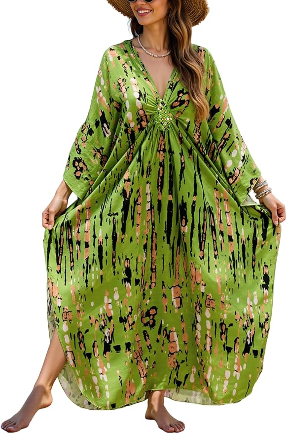 Mumu Dresses for Women Plus Size, Bohemian Kaftan Beach Cover Up Long Maxi Nightgown Soft Loungewear